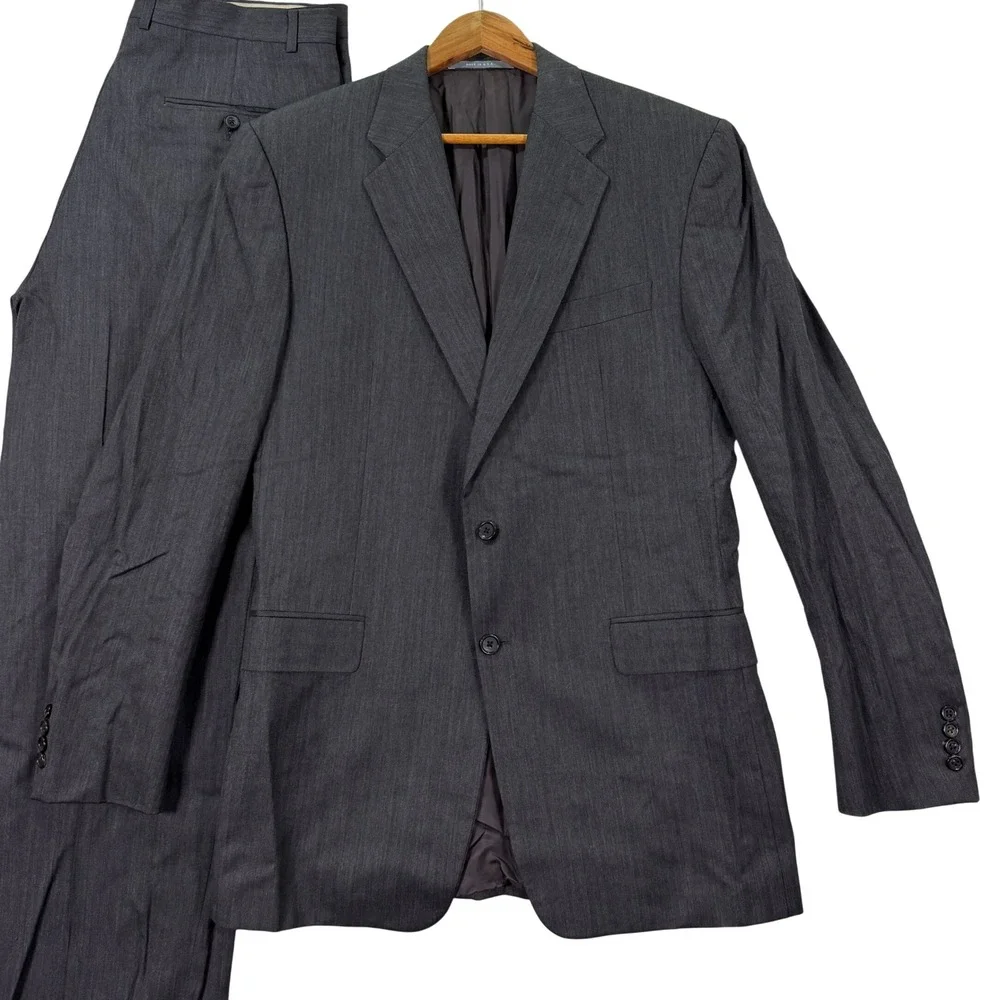 Hickey Freeman Men 40XL Slim Fit Madison Suit Grey Herringbone Wool 34x32 USA